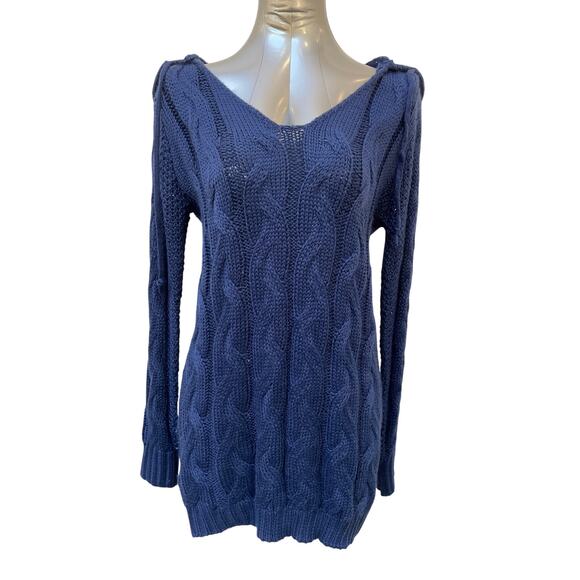 For Love And Lemons Dresses & Skirts - For Love & Lemons Hooded Sweater Dress Womens XS Blue Cobalt Cable Knit Mini